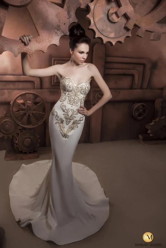 Classical New Strapless White Mermaid Evening Prom Dresses Sleeveless Gold Appliques Long Party Reception Gowns Pageant | Свадьбы и