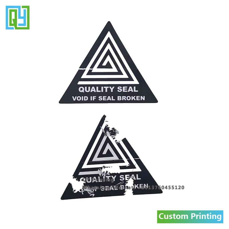 1000pcs 35x29mm Die Cut Custom Shape Printed Eggshell Sticker Triangle Shape Warranty Void Label Quality Seal Broken for product