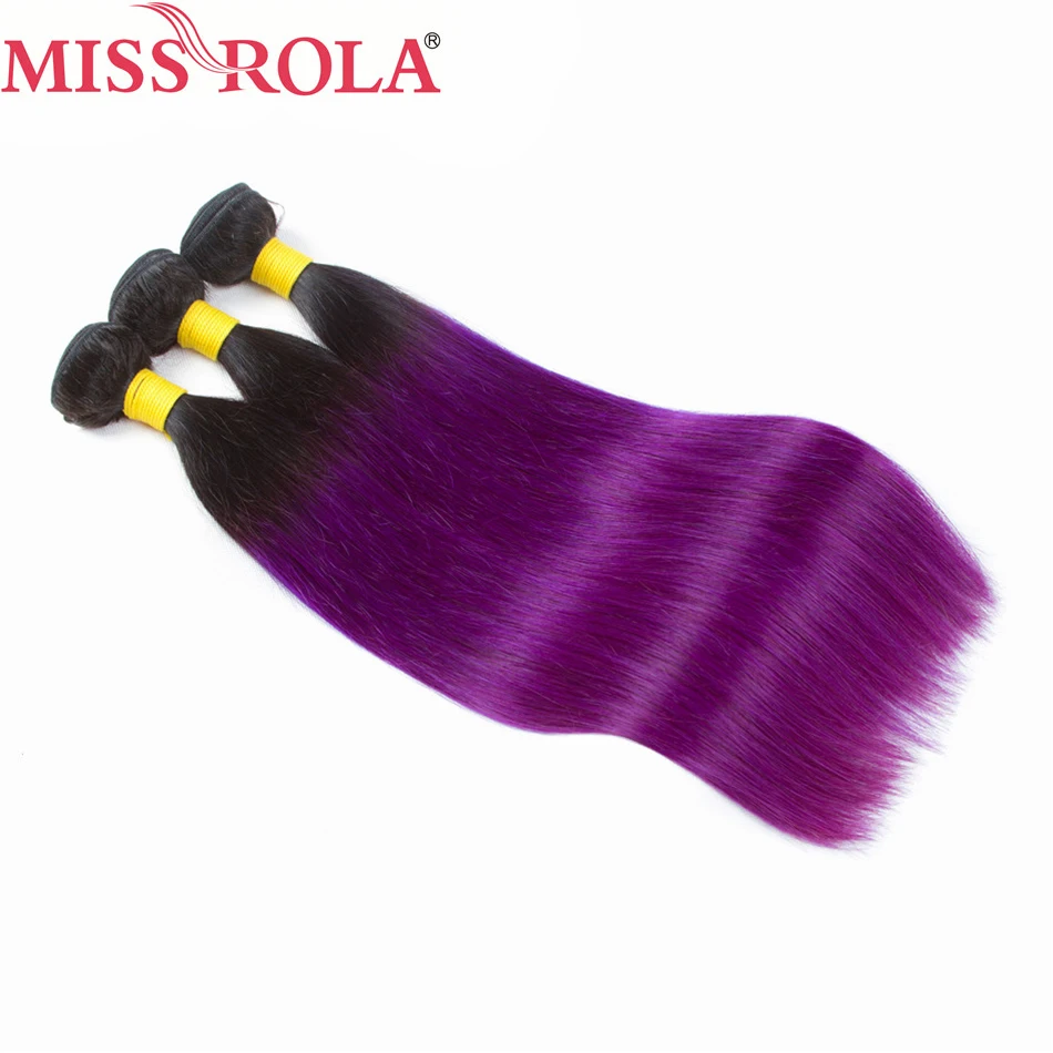 

Miss Rola Hair Peruvian Pre-colored Ombre 3 Bundles Straight T1B/PURPLE Color 100% Human Hair Weaving Non-remy Hair Extension