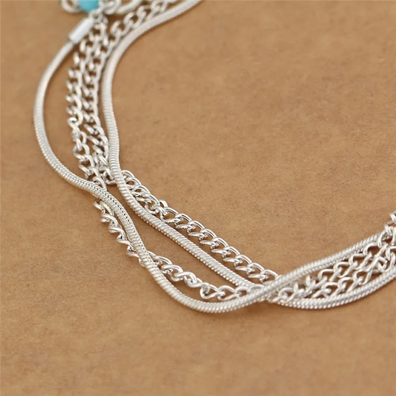 Модный многослойный серебряный цвет кисточкой ножной браслет богемное лето пляж