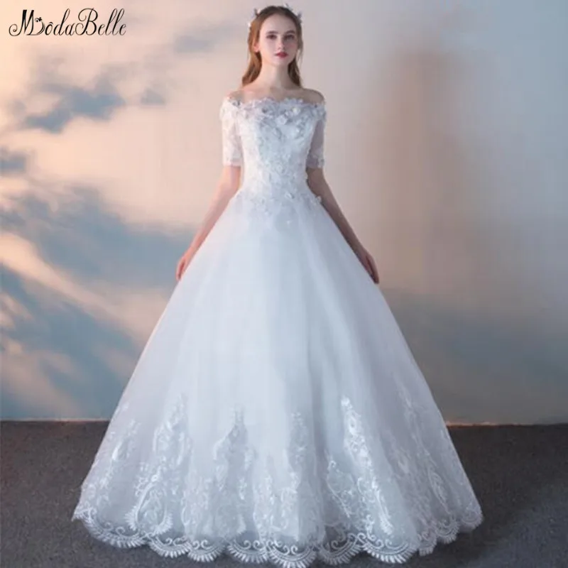 

modabelle White Simple Wedding Dress Ball Gown Robe Mariage 2019 Boat Neck Appliques Lace Wedding Gowns Vestidos De Novias