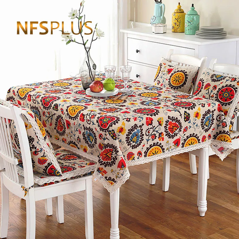 Скатерть из хлопка и льна с кружевной отделкой 8 размеров|linen tablecloth|decorative table
