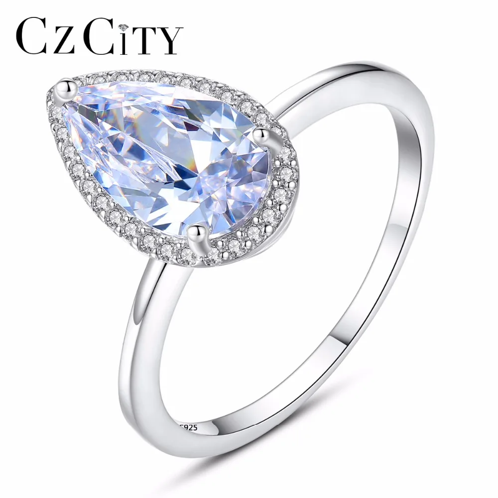 

CZCITY 925 Sterling Silver Water Droplets White Yellow Shining CZ Ring for Women Wedding Engagement Jewelry Gift
