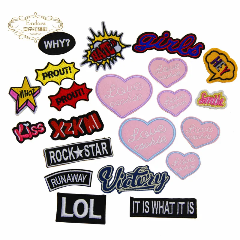 Новое поступление 10 шт. слова логотип поцелуй девочки улыбка вышитые патчи
