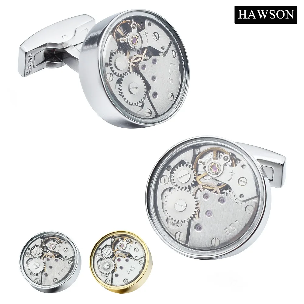 

HAWSON Fashion Jewelry Watch Movement Cufflinks Imitation Rhodium/Gold Color Options Superior Gift for Men