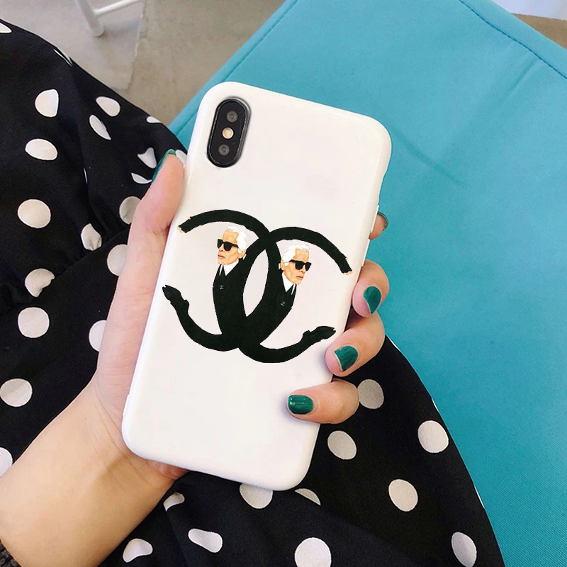 Модные Karl Lagerfeld кошка логотип мягкий силиконовый черный чехол Чехол для iPhone X XR XS