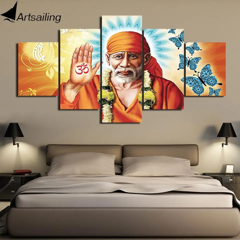 Плакаты и принты 5 штук Shirdi Sai Baba Hinduism индуизм шалфей искусство на холсте живопись
