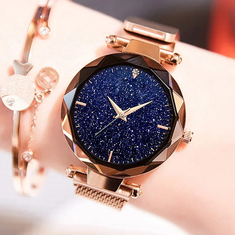 ROSEGOLD Роскошные розовые женские золотые часы магнит звездное небо женские наручные часы платье наручные водонепроницаемые reloj mujer relogio feminino золото - Цвет: ROSEGOLD