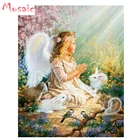 Картина сделай сам, квадратнаякруглая Алмазная вышивка ангельская девушка, 5D, алмазная живопись, кролик, 3d вышивка крестиком, Алмазная мозаика, настенная наклейка