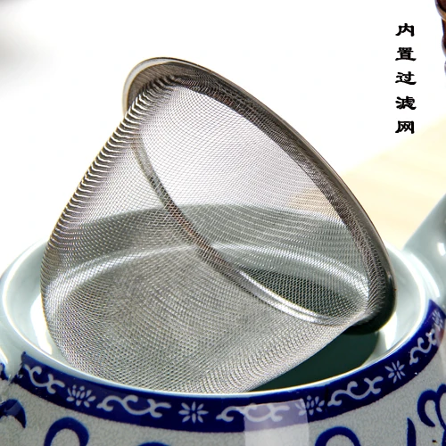 Синий и белый фарфоровый керамический чайник большой емкости 1000 мл ретро чайный