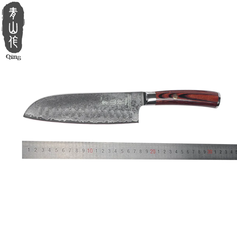 Цин Кухня Ножи 7 дюймов Santoku 67 слоев VG10 Дамаск Сталь острое лезвие Японский Суши