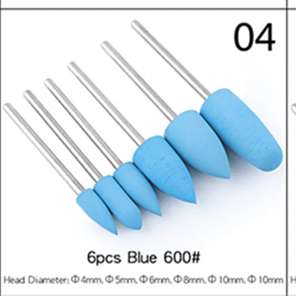 04-6Pcs 6 шт. резиновый кремниевый Фрезер для ногтей, фрезы для маникюра, фрезы для роторных заусенцев, гибкий полировальный станок, электрическая пилка для ногтей, инструменты для дизайна - Цвет: 04-6Pcs