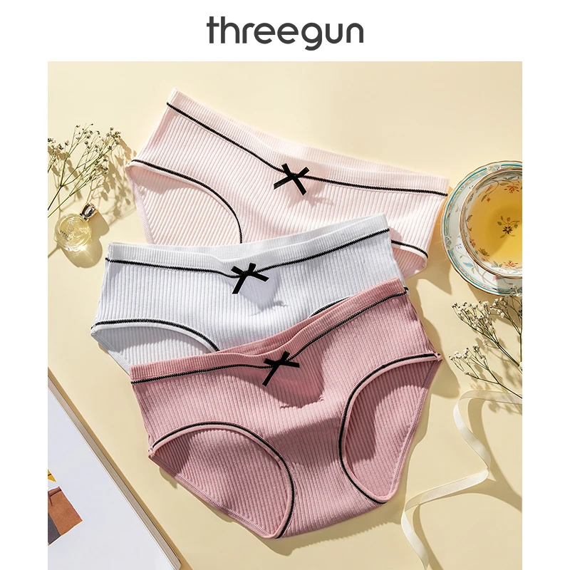 THREEGUN BAILIAN нижнее белье 3 шт. женские трусики хлопок в рубчик растягиваются низкая