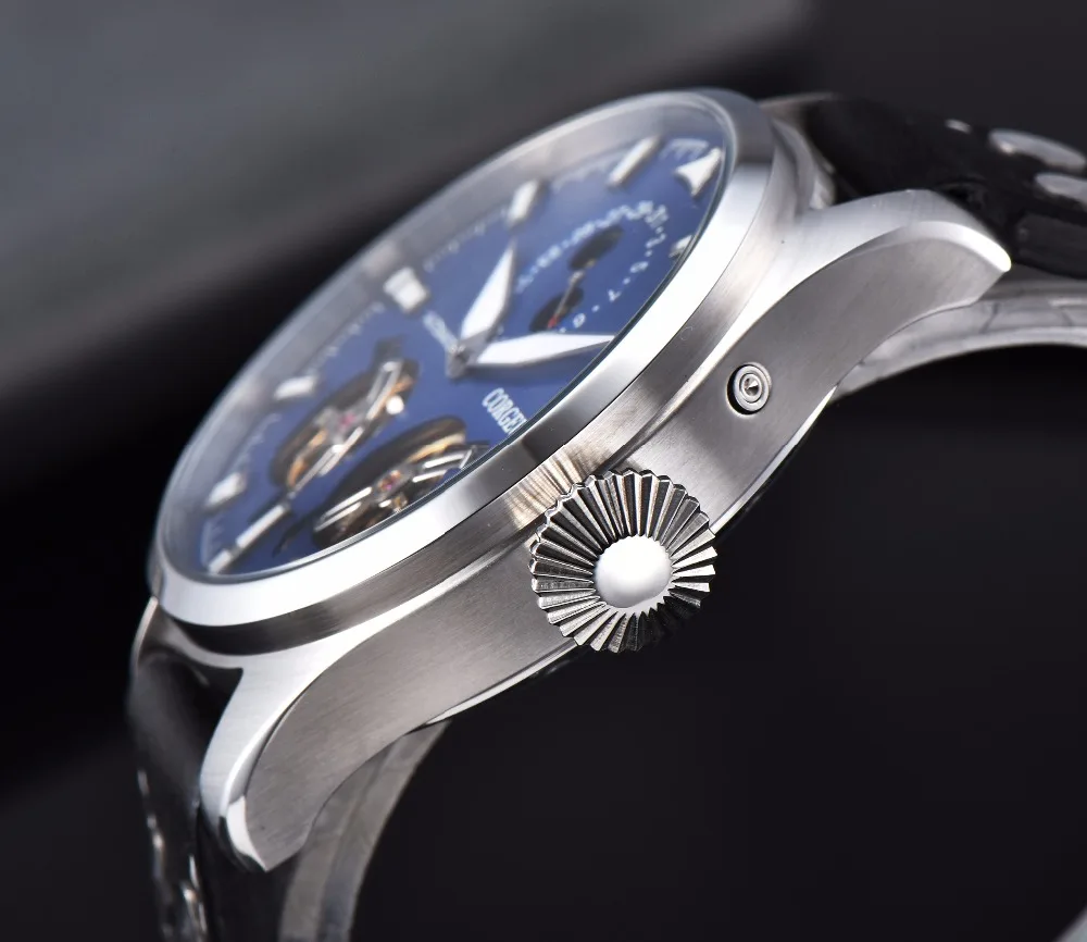 Corgeut 47 мм Чехол Мужские часы Скелет автоматические часы PVD запас хода Tourbillon Мужские механические часы мужские часы подарок