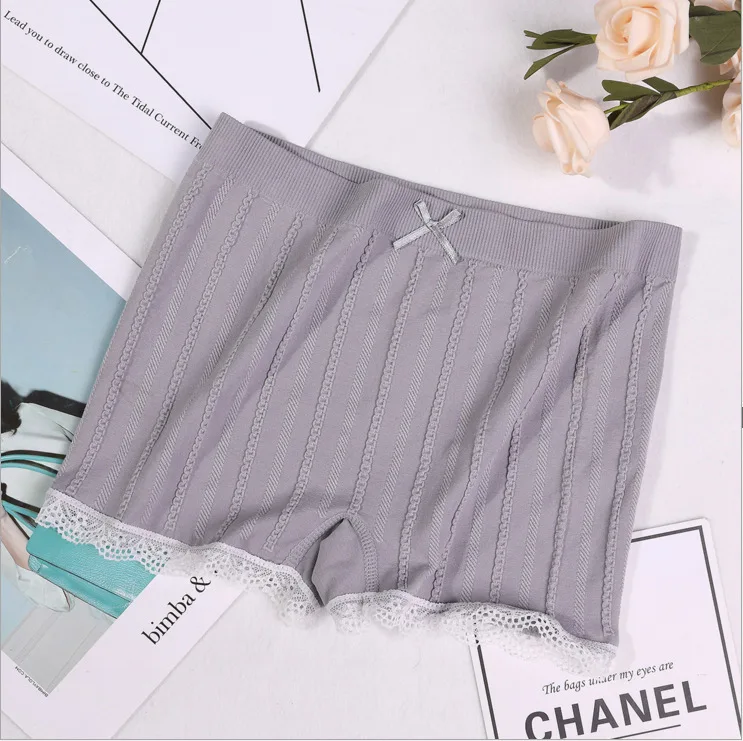 gray PEONFLY Women Soft Shorts Sexy Seamless Abdomen Women Safety Short Lace Pants Female Anti Lighting Solid Color Soft Comfortable - Цвет: gray