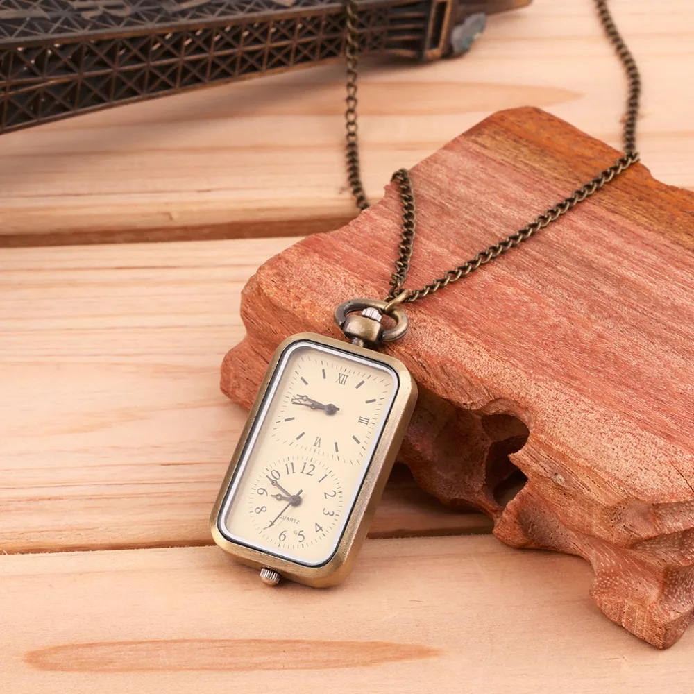 Fashion Antique Bronze Dual-clock Creative Pocket Quartz Fob Watch With Sweater Necklace Chain 2019 Valentine Gifts | Наручные часы