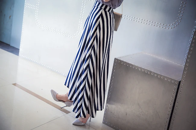 

Womens Summer Style Black and White Stripe Beach Skirt Ladies Casual Plus Size 3XS-8XL Retro Vintage Maxi Long Chiffon Skirts