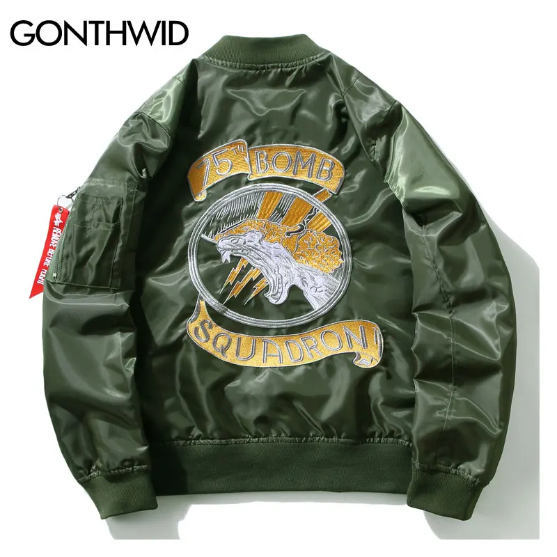 Мужская куртка пилот GONTHWID с вышивкой в виде драконов 2020|coat army|jacket malepilot bomber jacket |