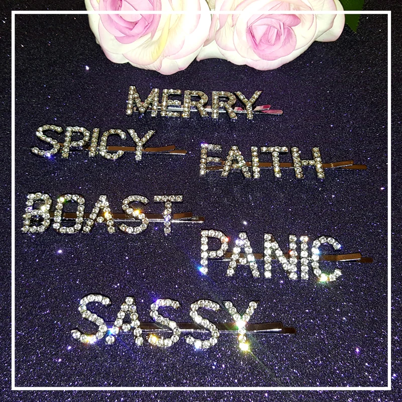 Горячая Распродажа заколка для волос с английскими буквами из страз сплав