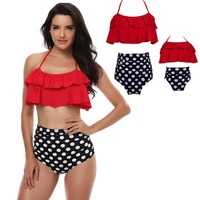 2019 mother daugther swimsuit summer family look mommy and me matching outfits print dot lotus leaf bikini swimwear beach wear