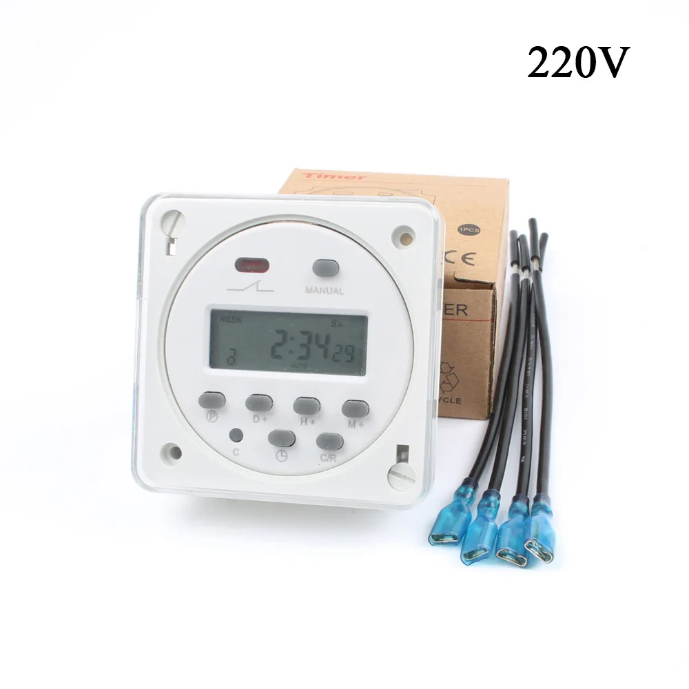 220V CN101A с крышкой 4 шт. провода цифровой ЖК-дисплей мощность Программируемый CN101 таймер реле времени с защитной крышкой еженедельно 7 дней - Цвет: 220V