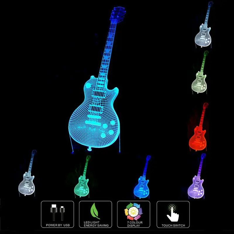 3D Led визуальный Красочный Usb пресс-выключатель, настольная лампа для сна ночник креативный модный музыкальный электрогитара лампа Guita
