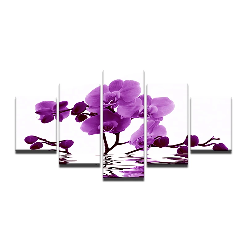 5 Panels Canvas Painting Purple Orchid Flowers Poster Print Modern Room Home Decor Wall Artwork Drop Shipping | Дом и сад