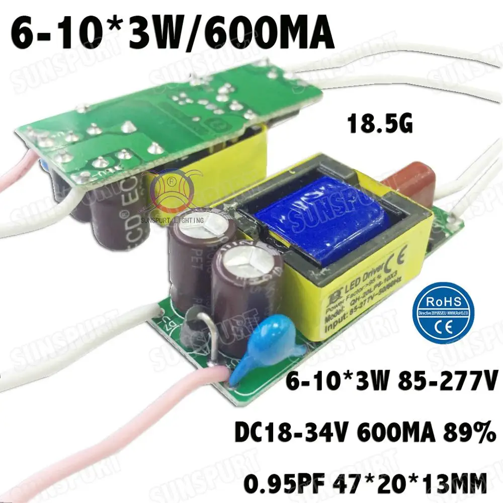Внешнее 2-60W AC85-277V светодиодный драйвер 1-2x3W 2-4x3W 3-5x3W 6-10x3W 10-18x3W 18-30x3W 600mA DC2-105V постоянного тока с бесплатной доставкой