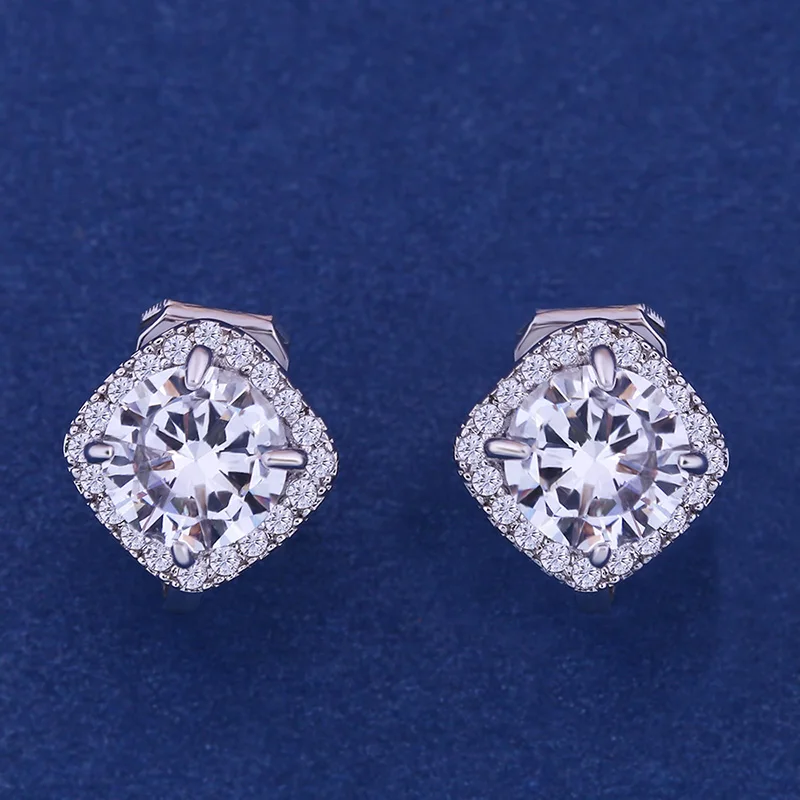 Silver Square Серьги-клипсы с цирконом, без проколов, с покрытием в виде цветка, розовое золото, серебряные Кристальные серьги для женщин, вечерние, свадебные ювелирные изделия, ers-k48 - Окраска металла: Silver Square