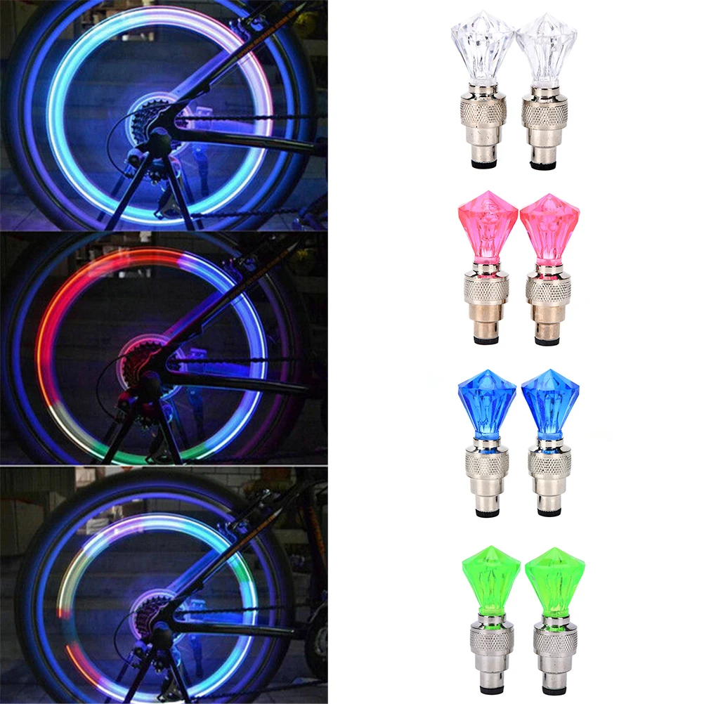 

2x Diamond Shape Car Motor bike bicyle Tyre Valve Caps LED light bike tyre gas mouse lamps