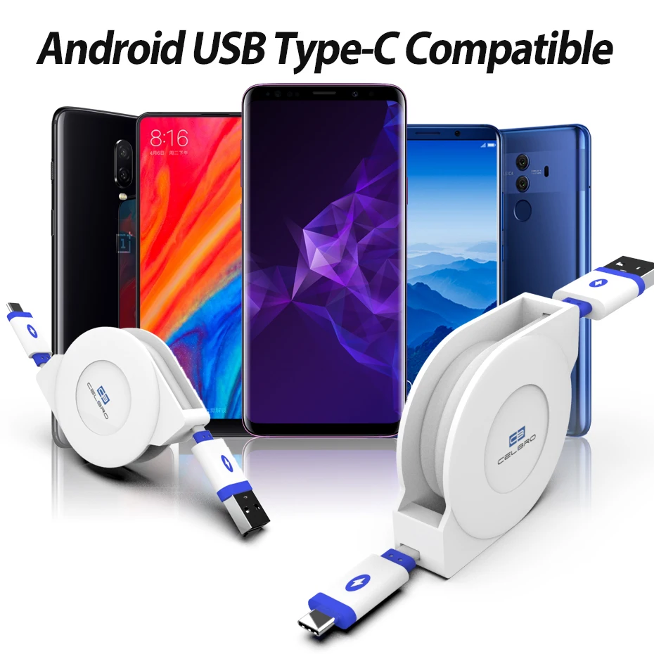 Выдвижной USB кабель Type C для передачи данных 1 м 2 3 Портативный Usb зарядки Huawei Mate 20 10