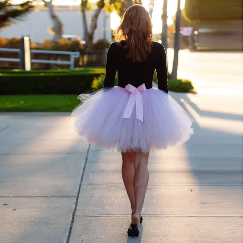 

2018 Sweet Pearl Pink Short Puffy Tulle Skirts For Women With Cute Bow Size Color Free High Quality Mini Tutu Skirt Female Saias