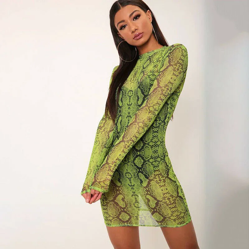 Женское летнее платье винтажное мини-платье из змеиной кожи с длинным рукавом |