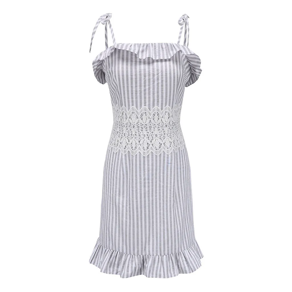 Женское кружевное мини-платье с оборками и кружевным принтом в полоску пляжные