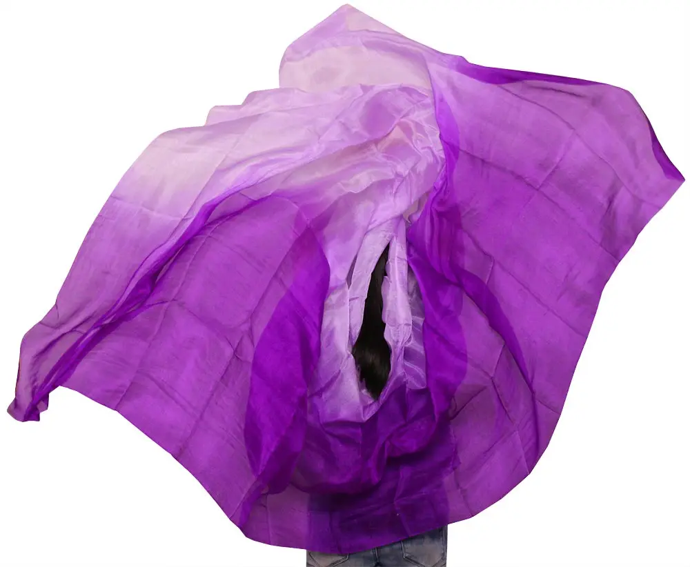 

YI NA SHENG WU 100% Silk Veil 1pc Belly Dance Props Women Belly Dance 250*114cm Veil Belly Dance Accessories Purple+Light purple