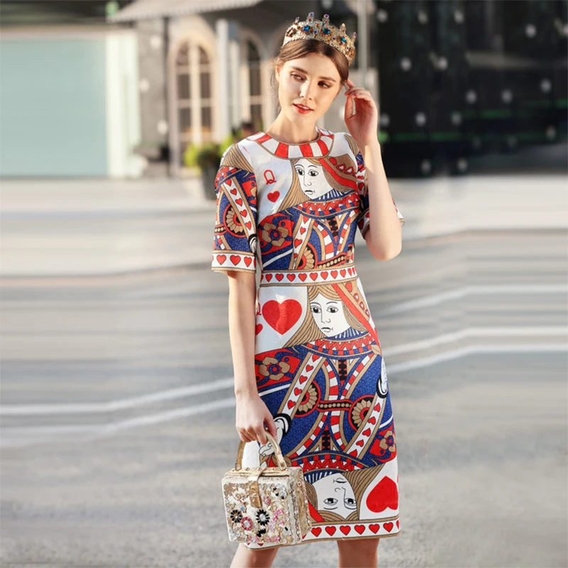 Новинка 2018 весеннее модное винтажное платье с принтом покера милое приталенное