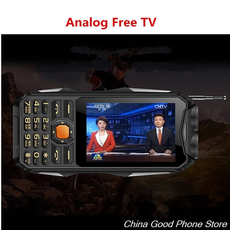 Analog TV Phone Big Battery Power Bank Supper Dual Flashlight 3.5inch Touch Screen Dual Sim Mobile Cellphone TKEXUN Q8