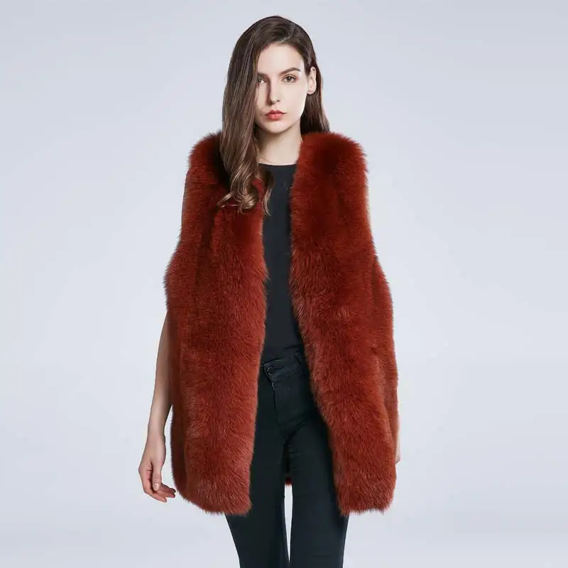 Female Winter Coat True Fox Fur Jacket Furry Fur Vest Real Coat Big Block Stitching 2021 New Warm Fashion Cheap