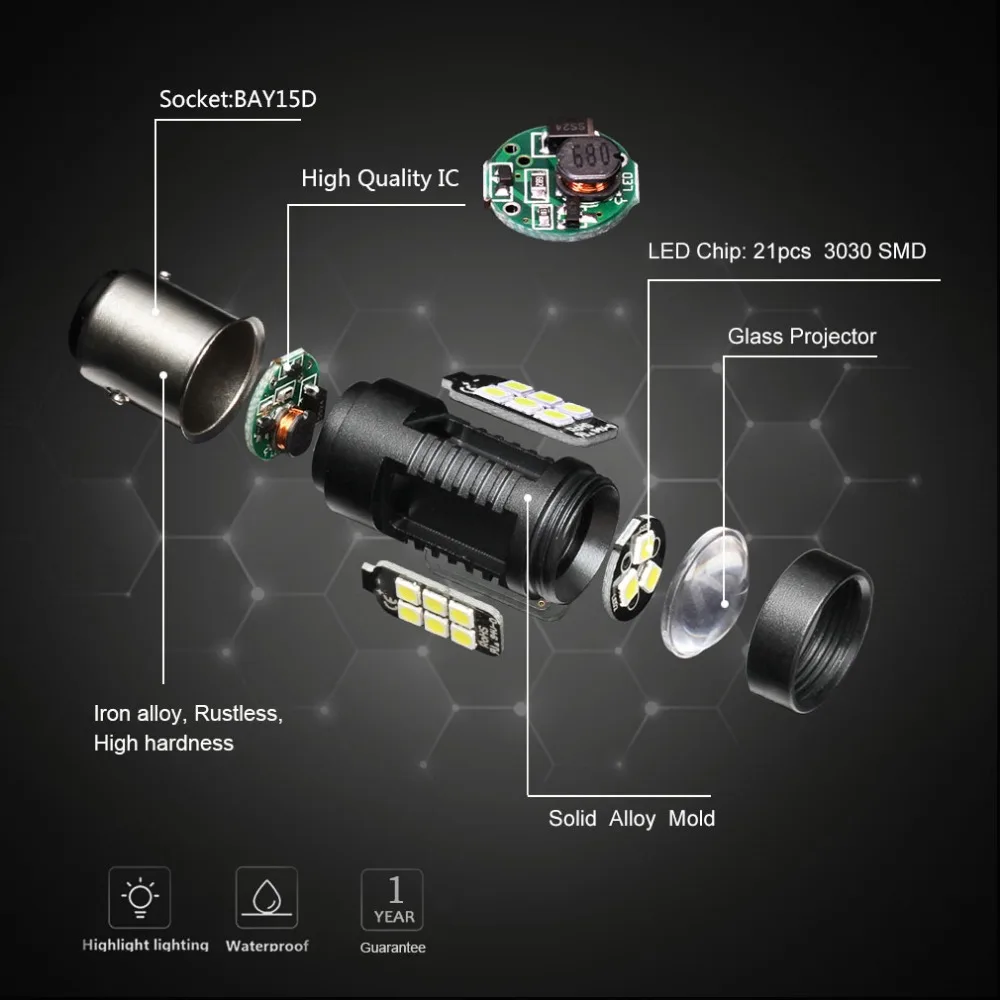 Фото 2 шт. 1157 BAY15D Светодиодные лампы P21/5W 21 3030SMD фонарики стоп-сигнал задний фонарь автомобиля резерсветильник свет 12В 24В Белый Желтый Янтарный кра... №2