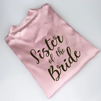 pink ro sister bride C& Fung, новинка, халат для невесты, подружки невесты, с белыми черными буквами, для мамы, сестры невесты, свадебный подарок, халат, кимоно, атласные халаты - Цвет: pink ro sister bride