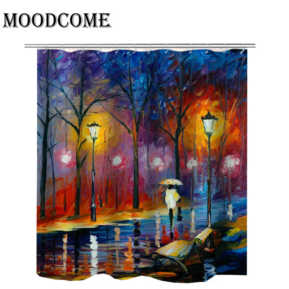 

3d treet view shower curtain art drop shipping painting street light tree new shower curtain hooks