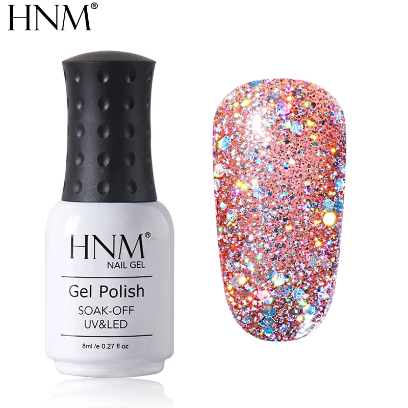 HNM 8 мл Алмазный Блеск Bling УФ-гель для ногтей светодиодный светильник мерцающий розовое золото для ногтей искусство замочить от Vernis Эмаль Гель лак
