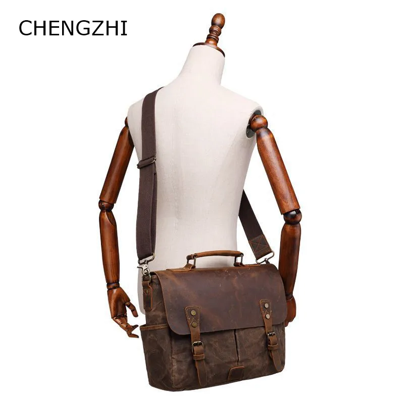 CHENGZHI высококачественный Мужской винтажный кожаный портфель Crazy Horse мессенджер на