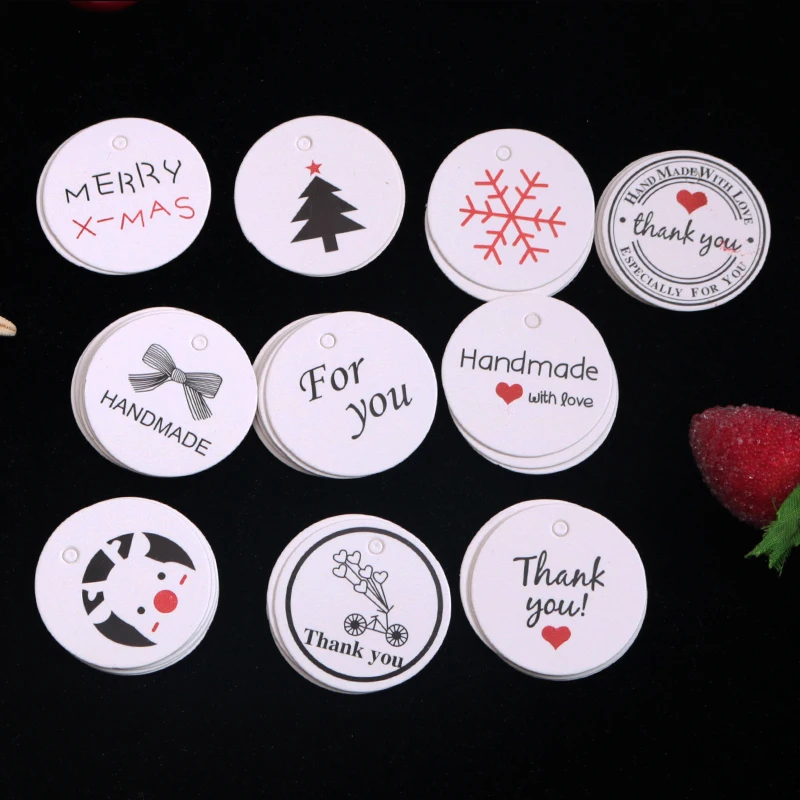 

100Pcs Round Shape 3.5cm Label DIY Kraft Paper Tags Luggage Wedding Note Blank Price Hang Tag Kraft Gift White Round No Strings