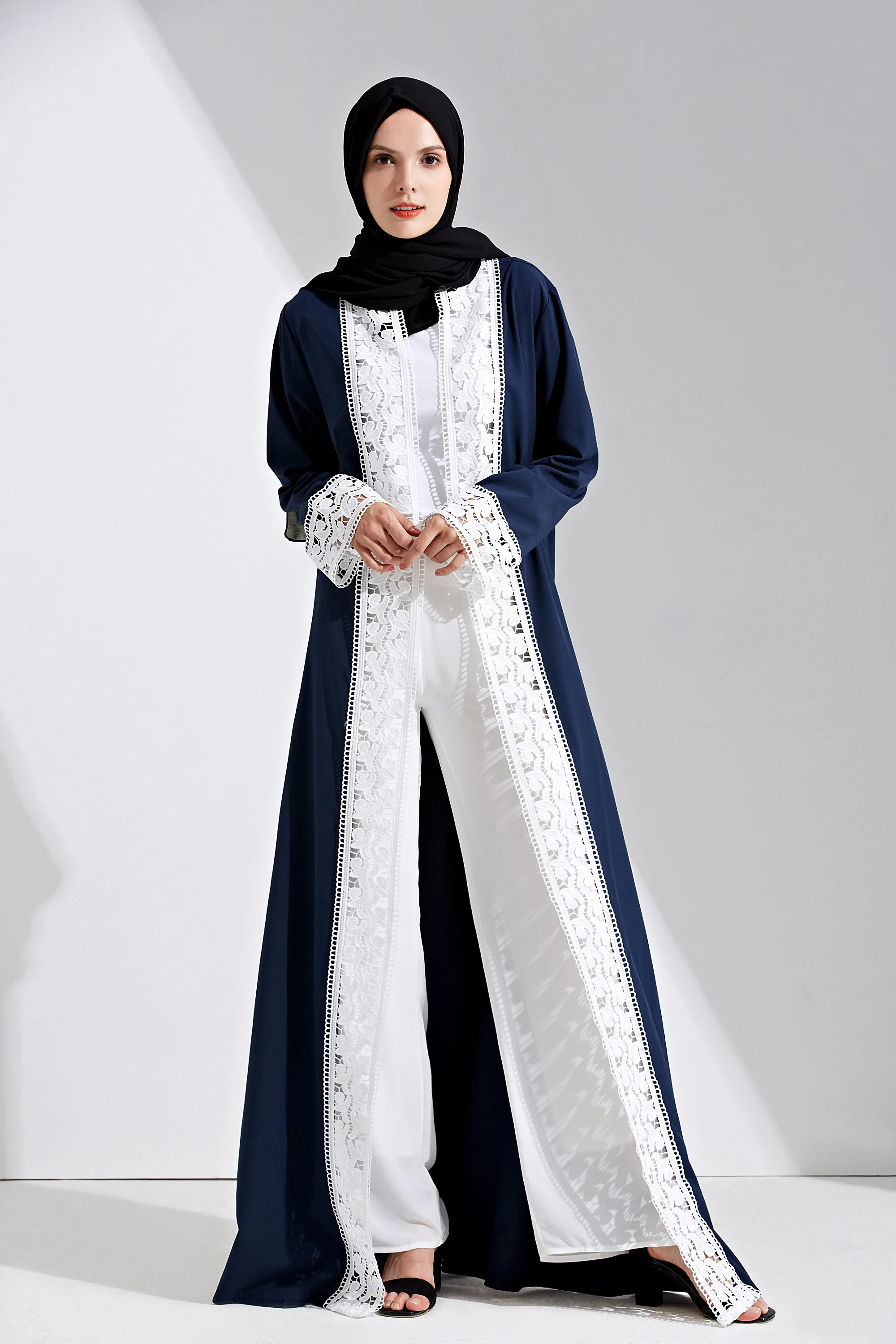 Женское мусульманское платье абайя кардиган кружевное лоскутное Caftan Dubai женская