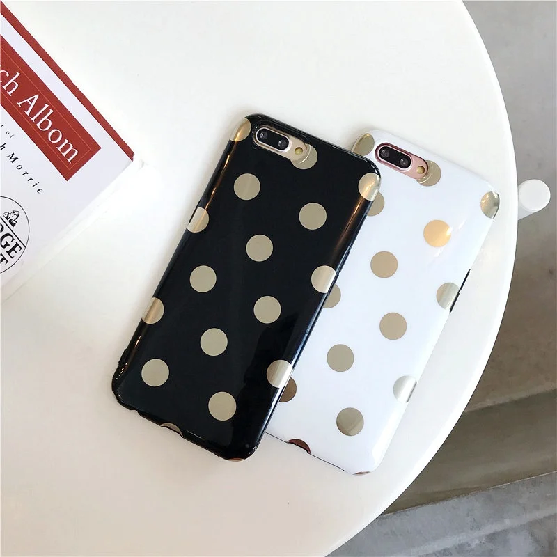 Luxury Gold Plating Polka Dot Case For iPhone 8 6 6S 7 Plus TPU Fashion for XS MAX XR X iPhone11 Pro Soft Back Cover |