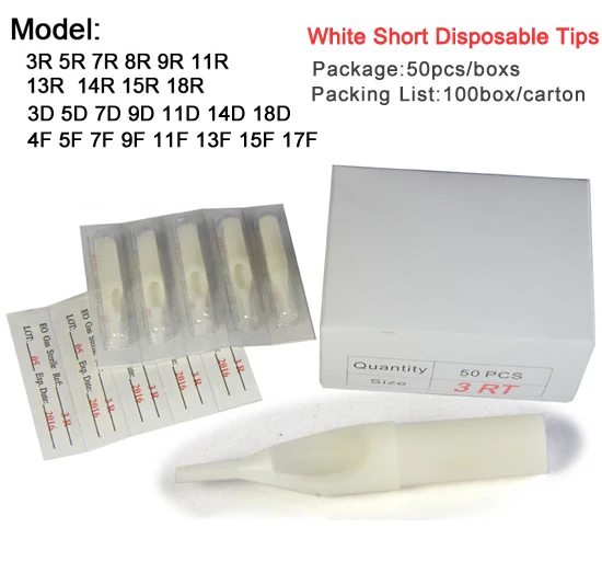 

100PCS White Short Sterile Disposable Plastic Tattoo Tip Nozzles Supply New E050 Free Shipping