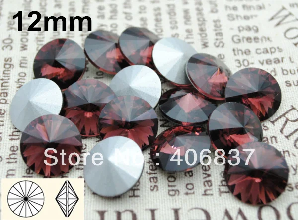 

200pcs/Lot, 12mm Light Burgundy Crystal Rivoli Stones, Free Shipping! Chinese Top Quality Crystal Rivoli