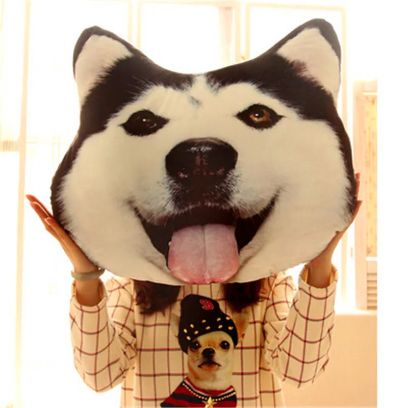 en Ucuz 1 Adet Büyük Moda Karikatür 3D Köpek Bel Yastığı Yastık Ofis Kanepesi Yastık Husky Köpek Sırt Yastığı Yastık Yaz şekerleme Yastığı