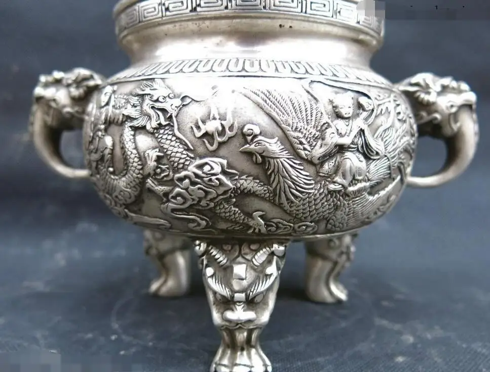 9 &quotКитай Серебро Резные Ладан Foo Товары для собак Лев Дракон Phenix горелки|burner|burner